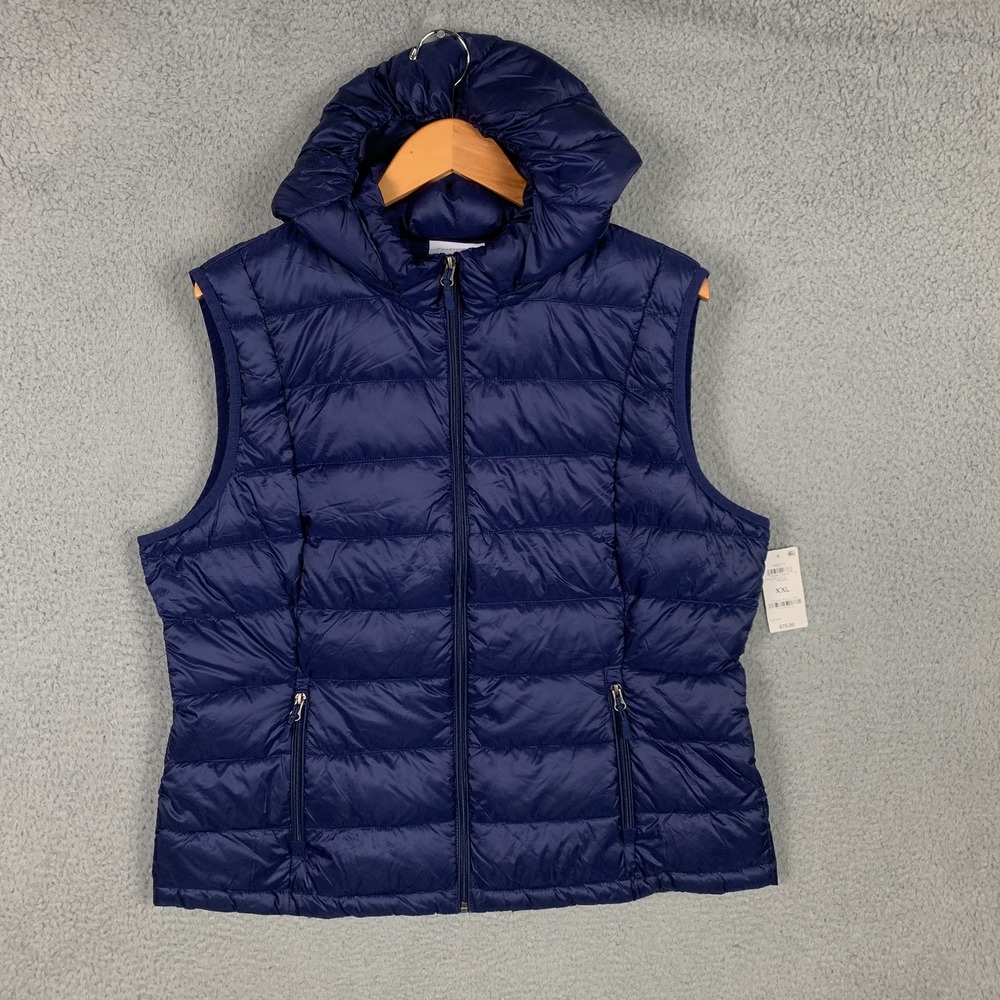 Charter Club Down Puffer Vest Women's XXL 2XL Marine Packable Hooded Zip NWT $75